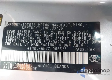 2007 Toyota Camry Ce из США, поврежденный, VIN 4T1BE46K77U005527